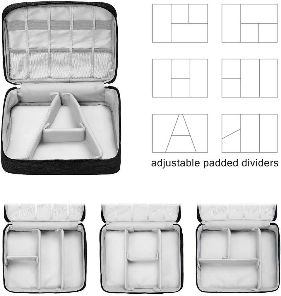 Travel Ready Portable Cable Organizer - Compact Black Bag for Charging Cables, Phones, Power Banks & Mini Tablets